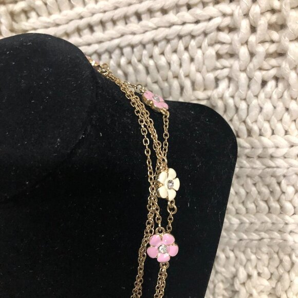 Gold-tone flapper necklace pink white daisy flowers long Fairycore Cottagecore - Picture 2 of 3